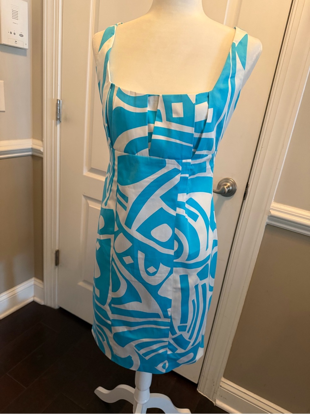 Calvin Klein Turquoise & White Geometric Midi Dress